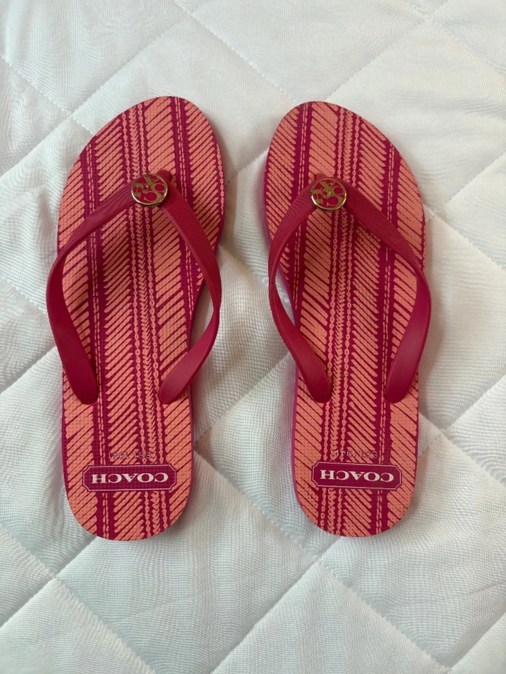 Coach Pink Signature Logo Pattern Flip Flops